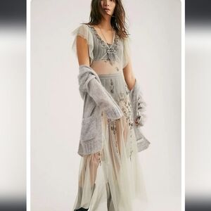 FREE PEOPLE ANNABELLE EMBELLISHED BEADED SHEER SLIP DRESS XS